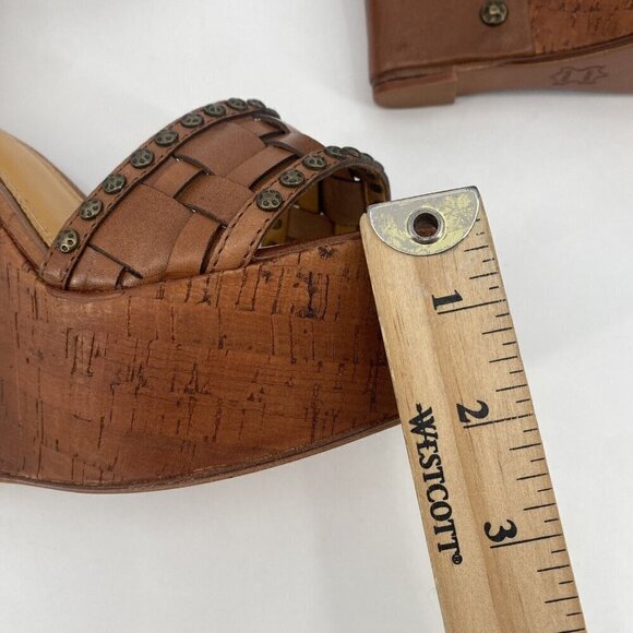 Eric Rutberg Sz 8 Transparent Metro Ankle Wrap Platform Wedge Brown Studded Boho - Picture 11 of 16